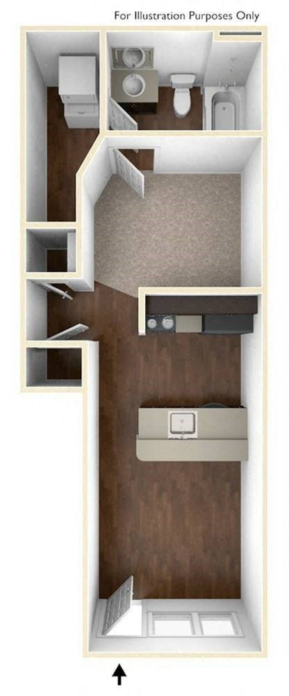 Floor plan for studio, 1 bath, 525 sqft